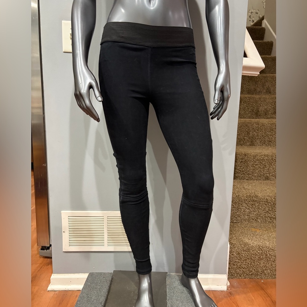 GOLDSIGN Black High-Waist Suede Leather Leggings